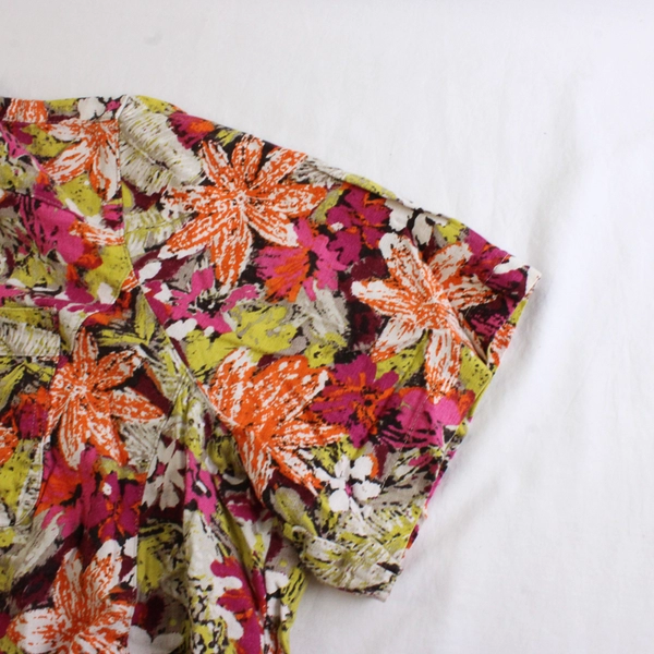 CJ Banks Women's 2X Button Up Shirt Cotton Orange Multi Floral Short Sleeves