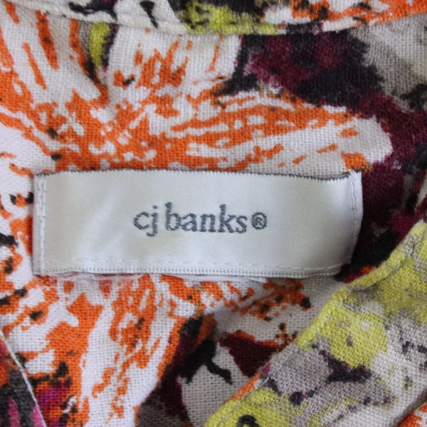 CJ Banks Women's 2X Button Up Shirt Cotton Orange Multi Floral Short Sleeves