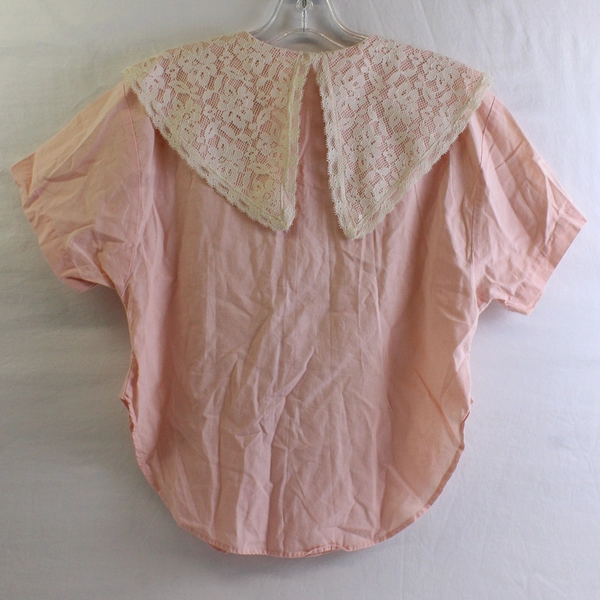 Vintage Handmade Light Pink Button-Up Shirt Lace Collar Women's Size Medium
