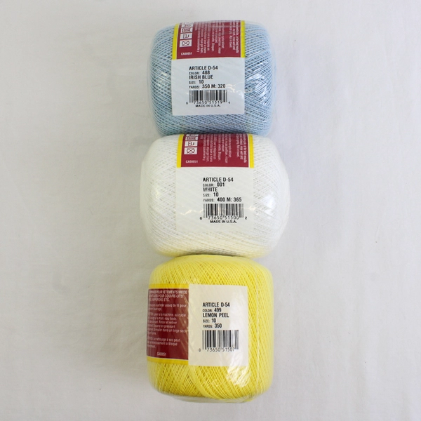 Lot of 3 South Maid Cotton Crochet Thread White Yellow Blue