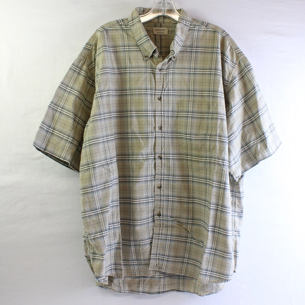 Arrow Khakis Men's XXL Brown Plaid Button Down Short Sleeve Shirt