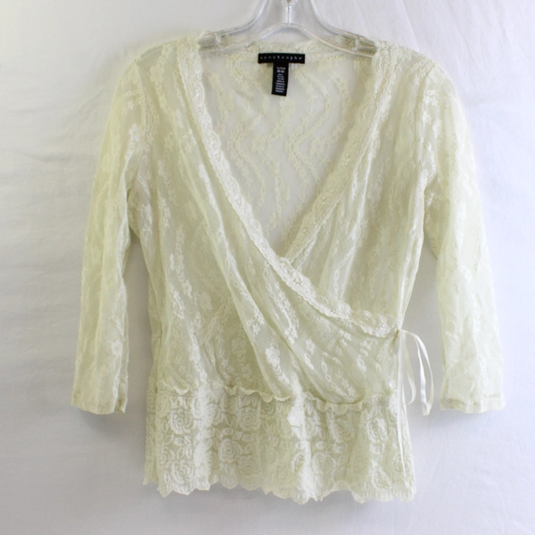 Apostrophe Off-White 3/4-Sleeve Lace Top Women's Size Small 6-8