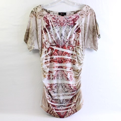 BCX Beige and Red Ruched T-Shirt Women's Size Medium