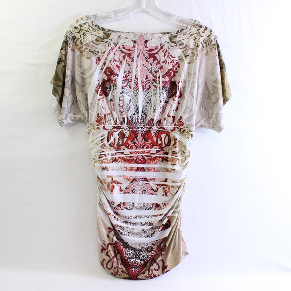 BCX Beige and Red Ruched T-Shirt Women's Size Medium