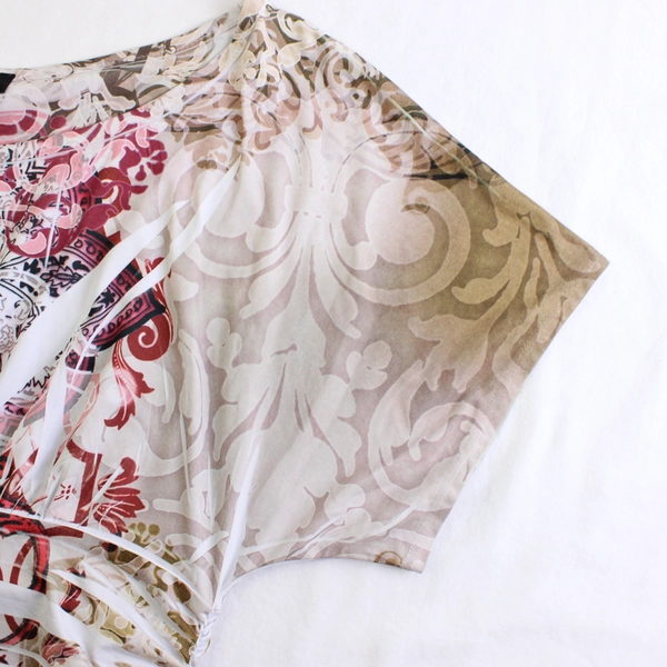 BCX Beige and Red Ruched T-Shirt Women's Size Medium