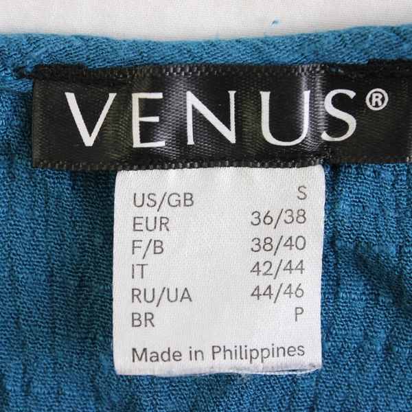Venus Teal Blue 3/4-Sleeve V-Neck Top Crochet Trim Women's Size Small