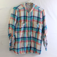 Vintage America Blues Multicolor Plaid Roll-Tab Sleeve Button-Up Women's Small