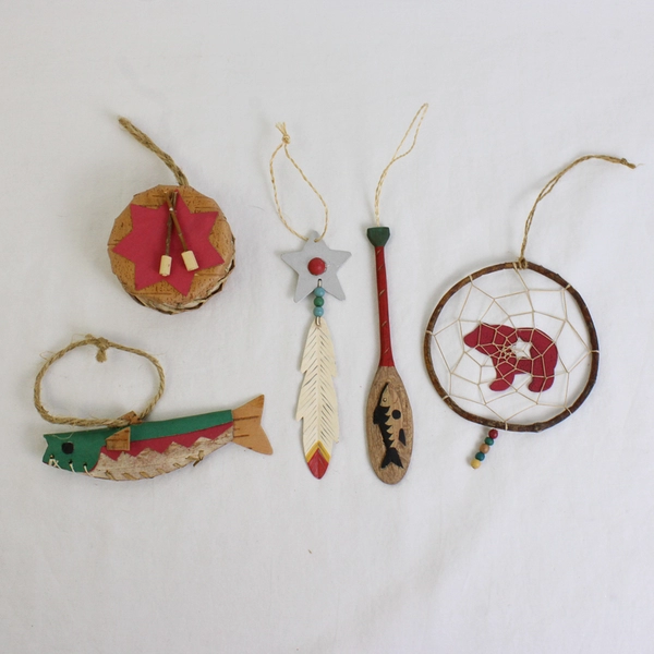 Set of 5 North American Tribal-Themed Thanksgiving Christmas Holiday Ornaments