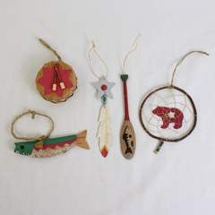 Set of 5 North American Tribal-Themed Thanksgiving Christmas Holiday Ornaments