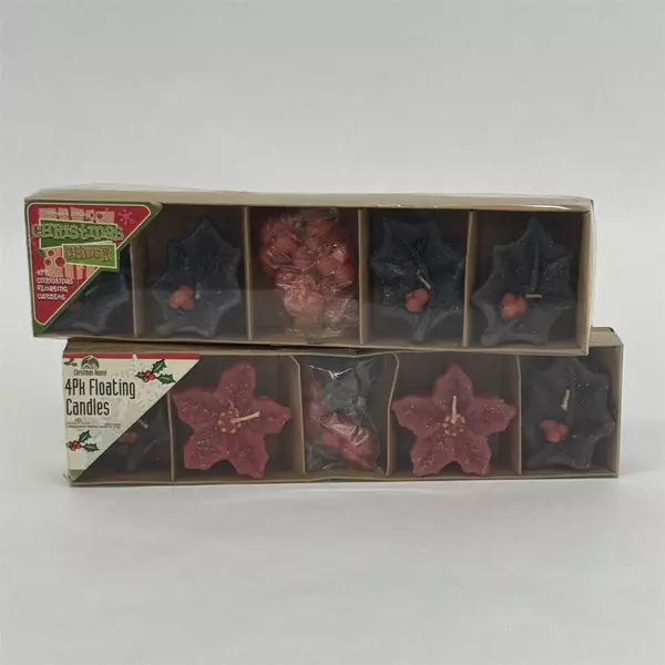8 Peachtree Playthings Christmas Floating Candles Poinsettias & Holly NIB