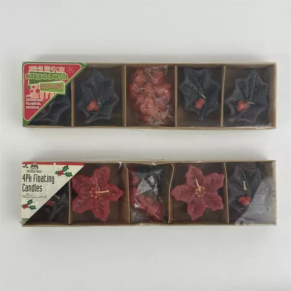 8 Peachtree Playthings Christmas Floating Candles Poinsettias & Holly NIB
