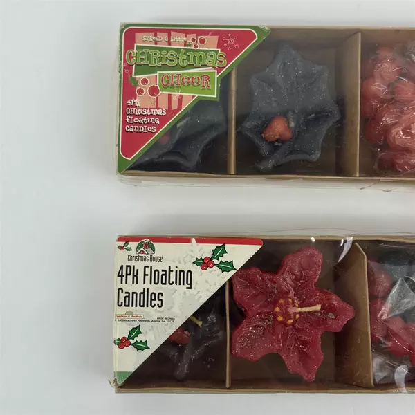 8 Peachtree Playthings Christmas Floating Candles Poinsettias & Holly NIB