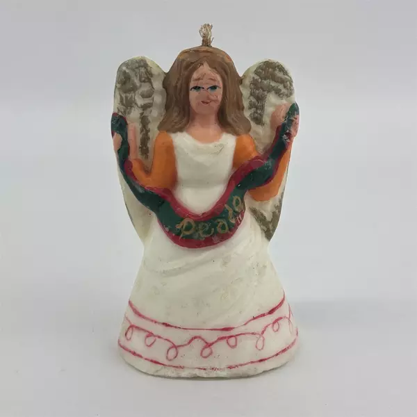Vintage Hand Painted MCM Peace Angel Christmas Candle 6 Inch