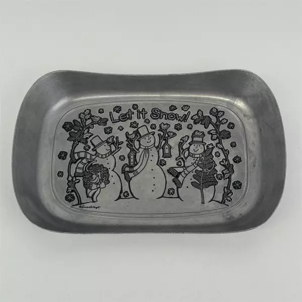 Vintage Wilton Armetale Susan Winget "Let It Snow" Snowmen Bread Tray