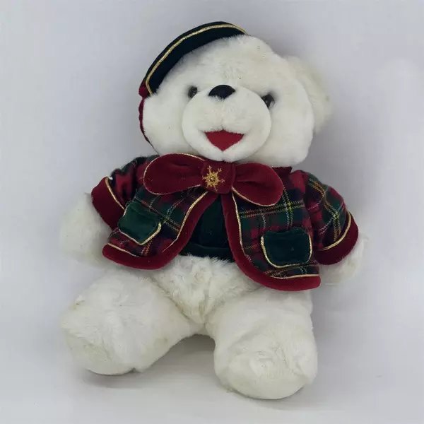 1999 Tb Trading Co White Bear Plush Tartan Vest Hat 13 Inch