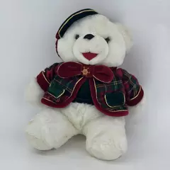 1999 Tb Trading Co White Bear Plush Tartan Vest Hat 13 Inch