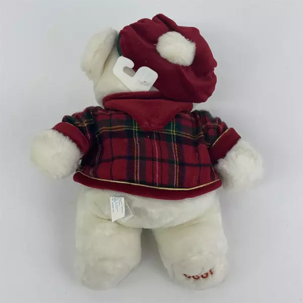 1999 Tb Trading Co White Bear Plush Tartan Vest Hat 13 Inch