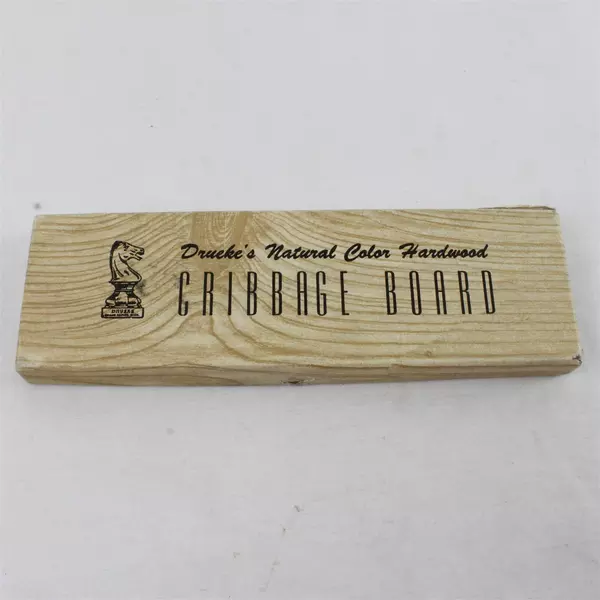 Drueke Natural Hardwood Cribbage Board w/Pegs & Original Box No. 11 7.75"
