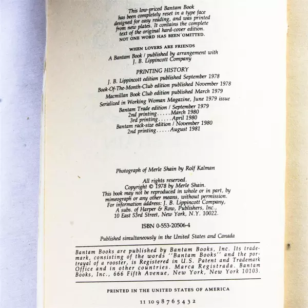 When Lovers Are Friends Merle Shain Bantam Classic Paperback Vintage