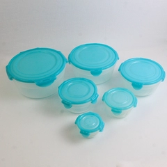 Set of 6 Lock & Lock 100 ml to 2.1 L Plastic Food Storage Bowls Blue Lids