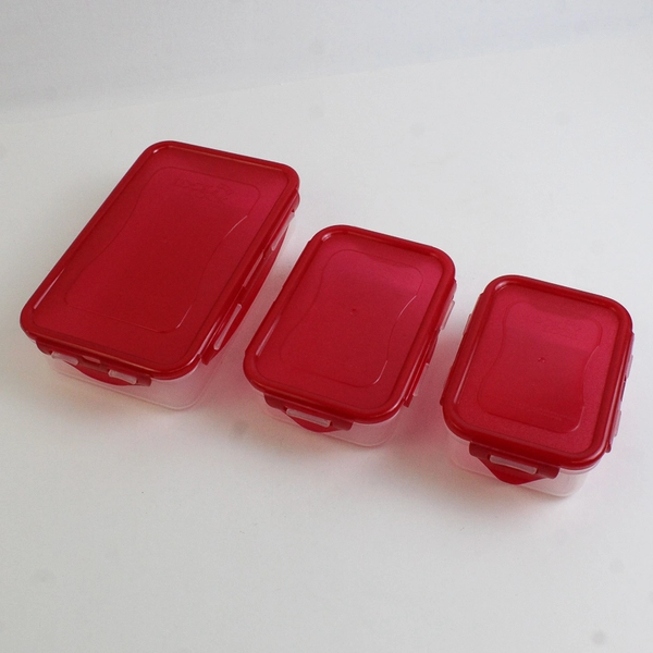 Lot of 3 Lock & Lock 350 ml to 800 ml Food Containers Red Lids