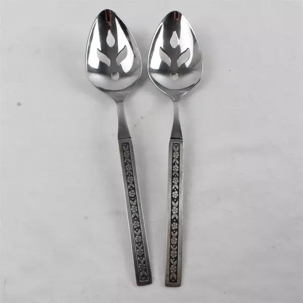 Set of 2 Pierced Tablespoons Phoenix-Profile Stainless Serving Spoons 8"