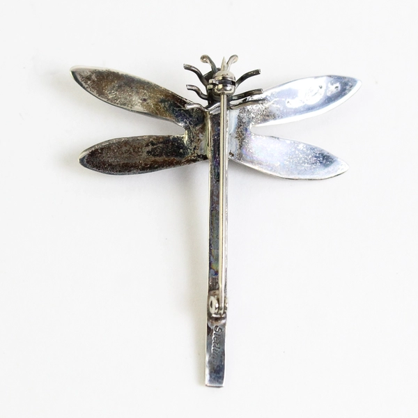  Sterling Silver Dragonfly Brooch With Malachite Body