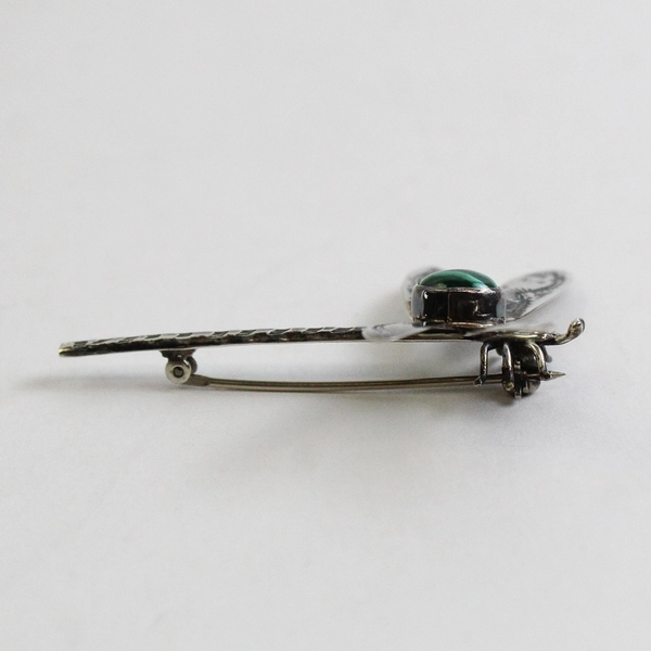  Sterling Silver Dragonfly Brooch With Malachite Body