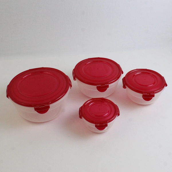 Set of 4 Lock & Lock 250 ml to 1.4 L Plastic Food Storage Bowls Red Lid