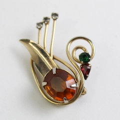 Vtg Scitarelli By Phyllis Gold Tone Swan Rhinestone Brooch