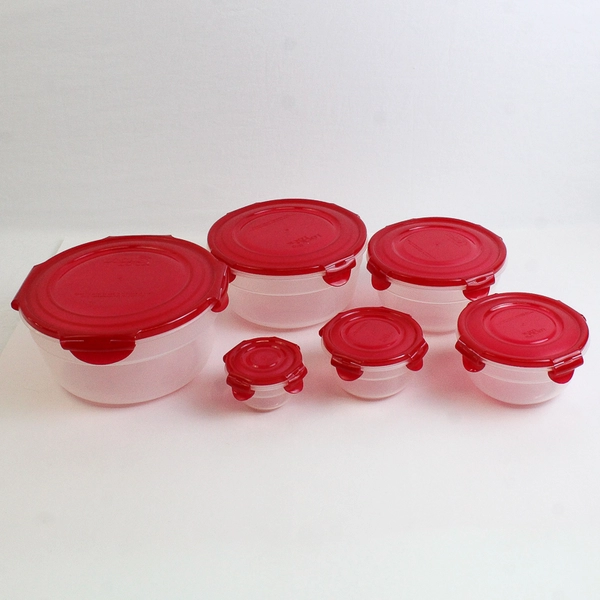 Set of 6 Lock & Lock 100 ml to 2.1 L Plastic Food Storage Bowls Red Lid