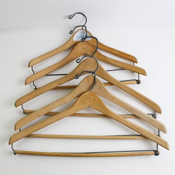 Lot of 5 Vintage Wooden Suit Hangers Closet Organization
