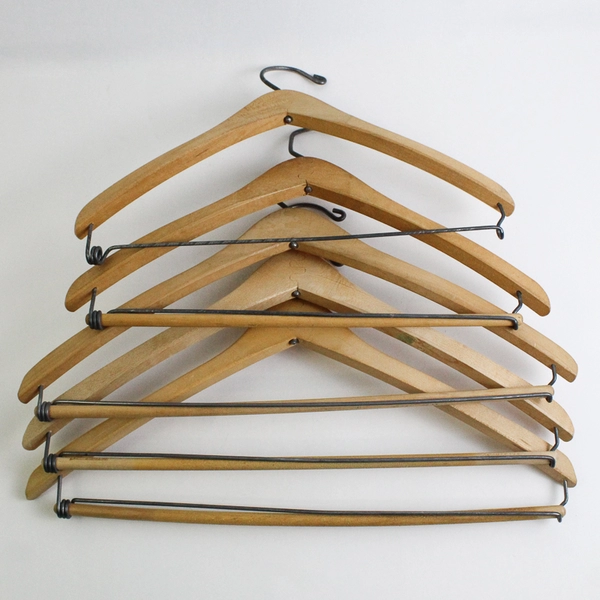 Lot of 5 Vintage Wooden Suit Hangers Closet Organization