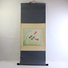 Chinese Koi Fish Painting Scroll Asian Feng Shui Wall Art