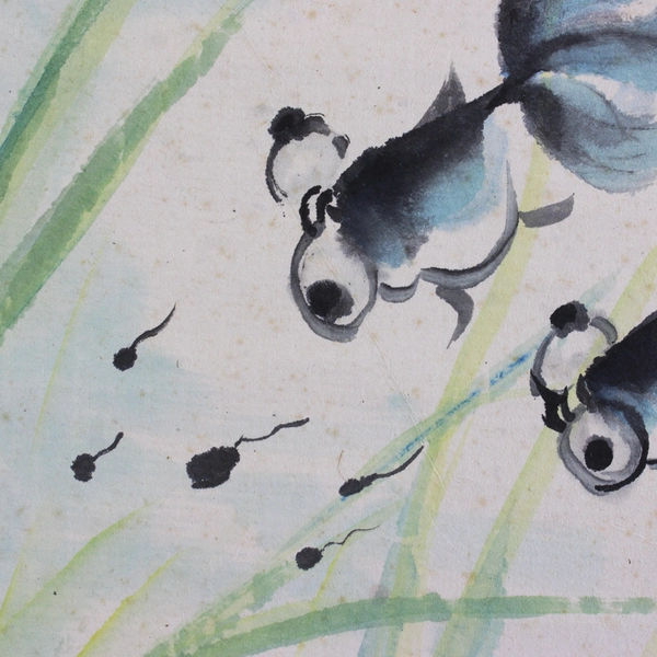 Chinese Koi Fish Painting Scroll Asian Feng Shui Wall Art