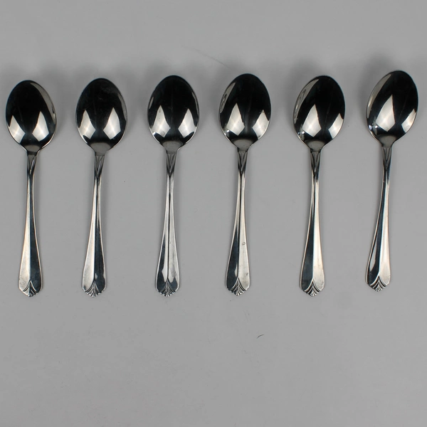 Set of 6 Cambridge Silver Krysten Pattern Stainless Steel Oval Soup Spoons 7"