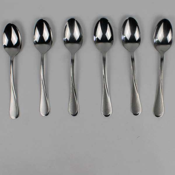 Set of 6 Cambridge Silver Gravity Sand Oval Soup Spoon Stainless 8" Satin Glossy