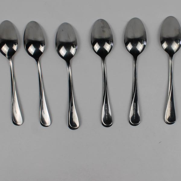 Set of 6 Cambridge Silver Gravity Sand Oval Soup Spoon Stainless 8" Satin Glossy