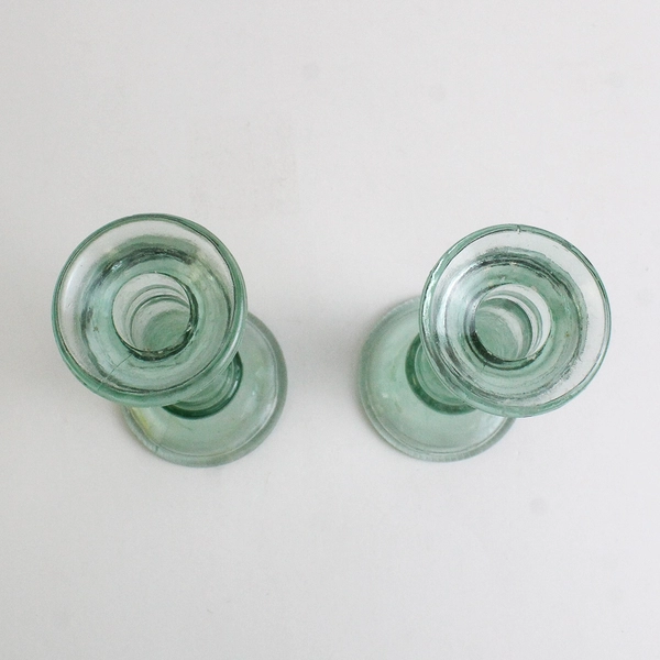 Lot of 2 Unbranded Georgia Green Glass Candlestick Taper Holders 7"