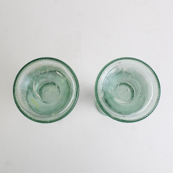 Lot of 2 Unbranded Georgia Green Glass Candlestick Taper Holders 7"