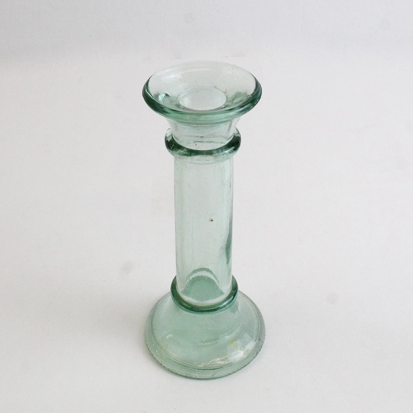 Lot of 2 Unbranded Georgia Green Glass Candlestick Taper Holders 7"