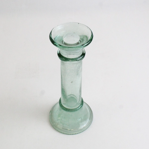 Lot of 2 Unbranded Georgia Green Glass Candlestick Taper Holders 7"