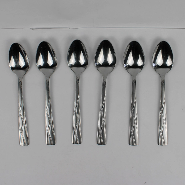 Set of 6 Cambridge Silver Grasmere-Sand Pattern Oval Soup Spoons Stainless Rare