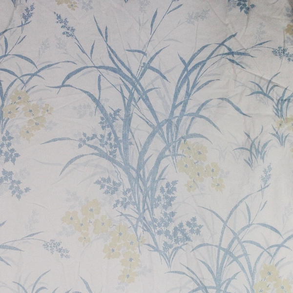 Perma-Press Percale Blue Plant/Floral Patterned Fitted Sheet Queen Size