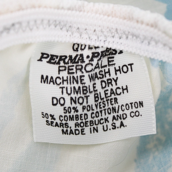 Perma-Press Percale Blue Plant/Floral Patterned Fitted Sheet Queen Size