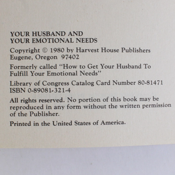 Your Husband and Your Emotional Needs by Margaret Hardisty 1980 Paperback
