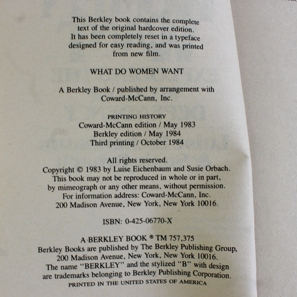 What Do Women Want by Luise Eichenbaum & Susie Orbach 1984 Paperback