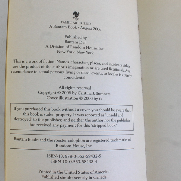 Familiar Friend by Cristina Sumners Mystery Novel 2006 Paperback