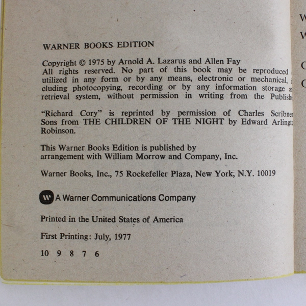 I Can If I Want To by Arnold Lazarus & Allen Fay 1977 Paperback