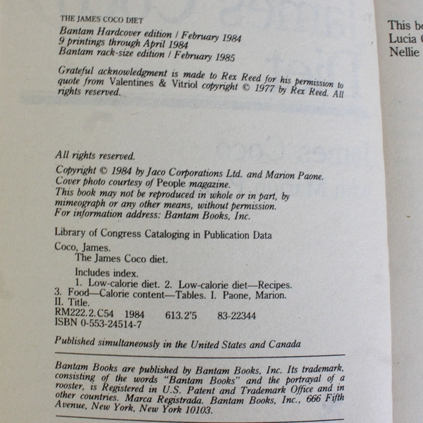 The James Coco Diet by James Coco & Marion Paone 1984 PB Over 50 Recipes